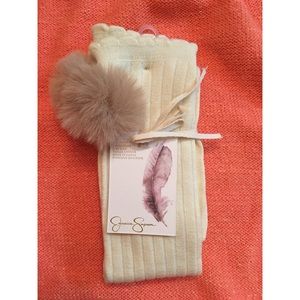 Cream Knee High pom pom socks